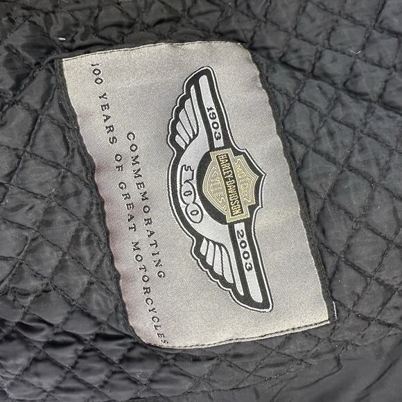 Harley Davidson Black Nylon 100 Year Anniversary 2003 Bomber Jacket Size M - Picture 4 of 7